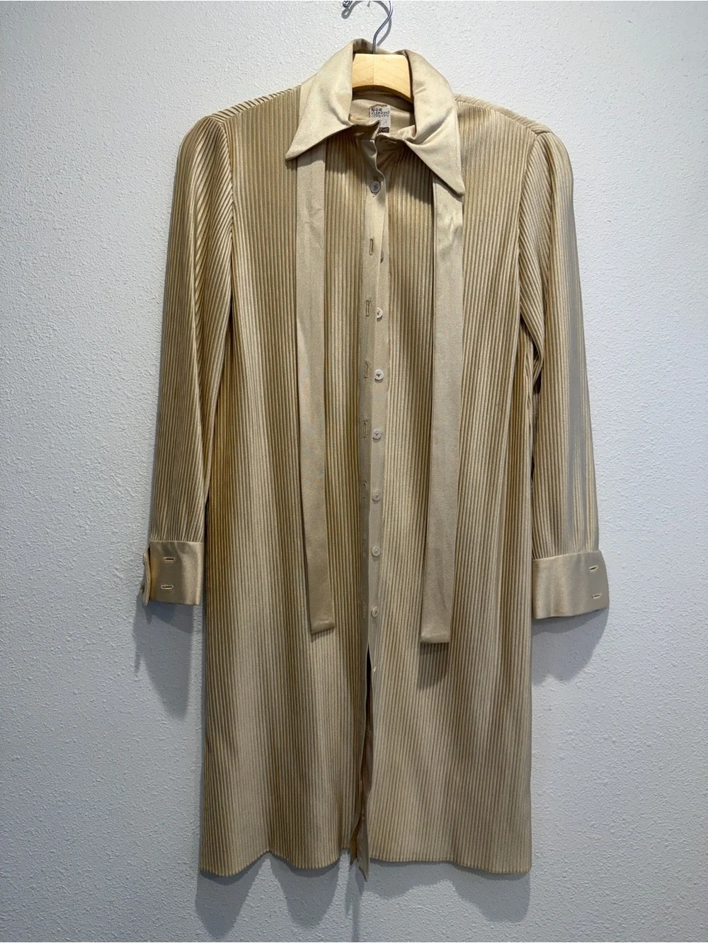 Vintage Ann Klein The Company Gold Pleated Tie Dress 1970’s